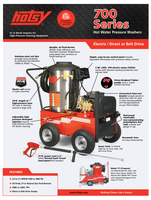 Hotsy 700 Series LP Product Sheet