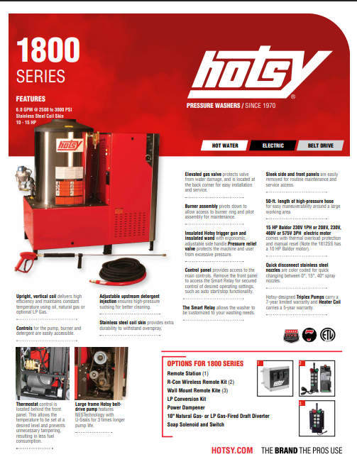 Hotsy 1800 Series Product Sheet