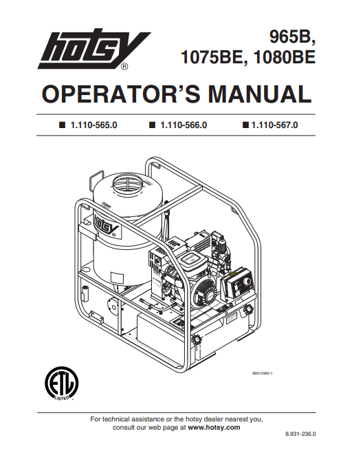 Hotsy Gas Engine Roll Cage Manual