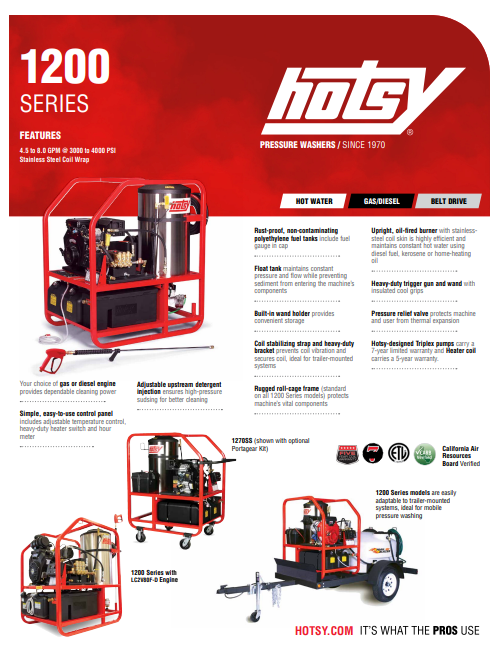 Hotsy 1200 Series Product Sheet