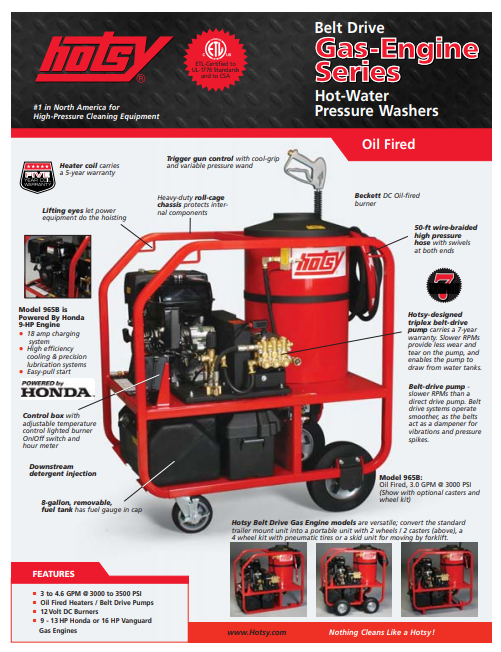 Hotsy Gas Engine Belt Drive Product Sheet