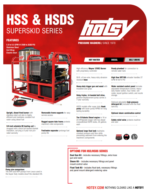 Hotsy HSS/HSDS Product Sheet