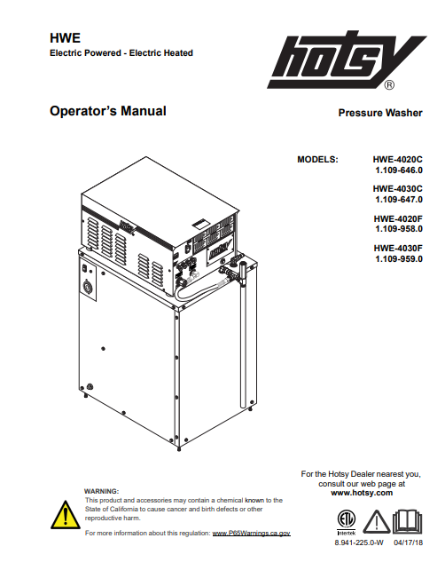 Hotsy HWE Series manual