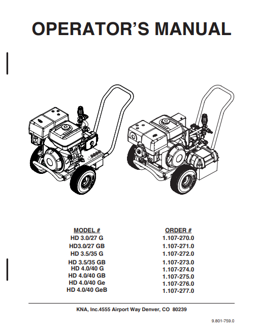 Hotsy HD Series Manual