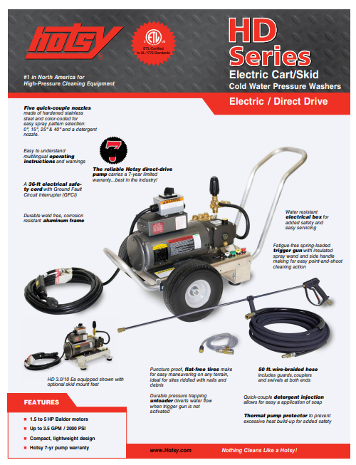 Hotsy HD electric Series Product Sheet